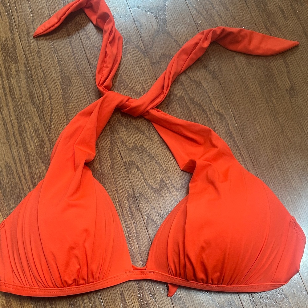 Cremieux Vibrant Redish-Orange Halter Bikini Top